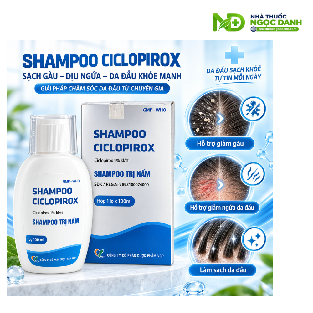 Shampoo Ciclopirox VCP 100ml – Dầu Gội Trị Nấm Da Đầu, Viêm Da Tiết Bã - Ảnh 2