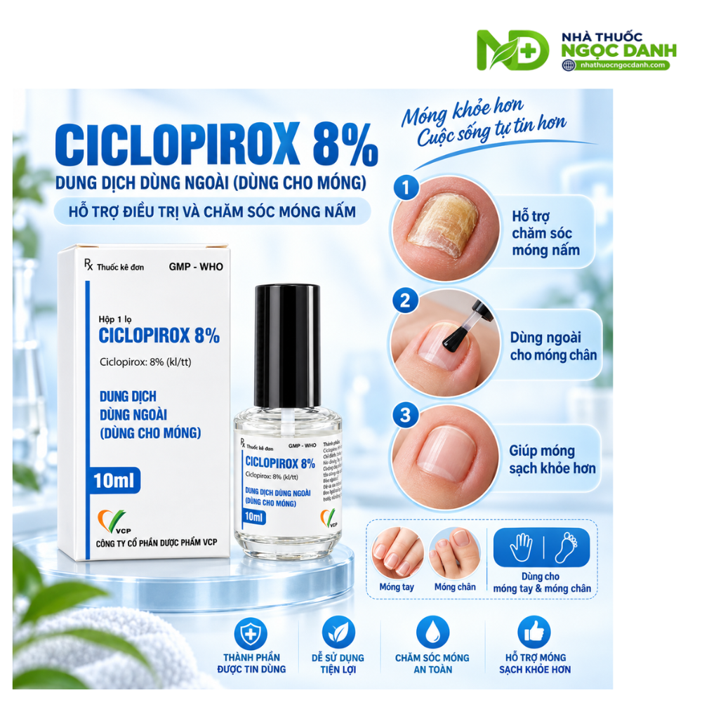 Gel Sơn Nấm Móng Ciclopirox 8% VCP 10ml – Dùng Cho Nấm Móng Tay, Móng Chân - Ảnh 2