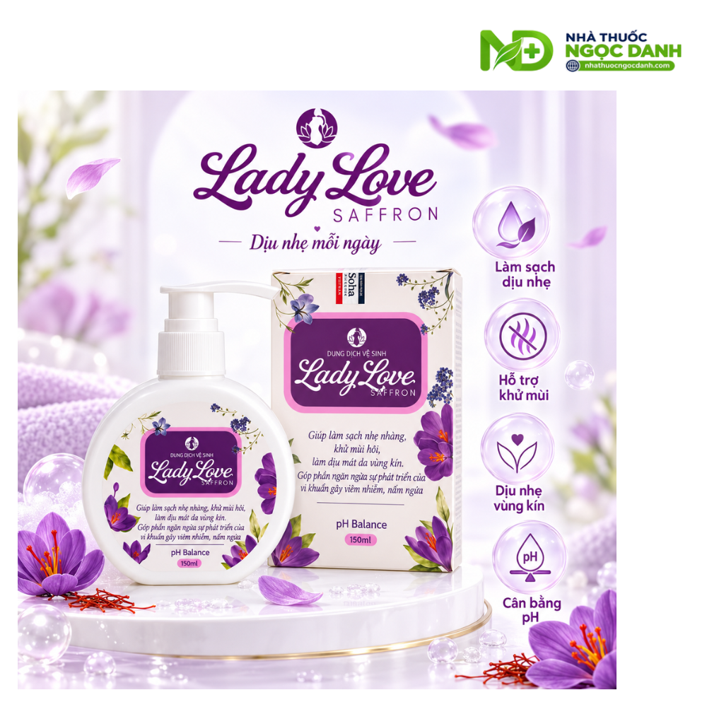 Dung Dịch Vệ Sinh Phụ Nữ LadyLove Saffron pH Balance 150ml – Làm Sạch, Khử Mùi, Hỗ Trợ Giảm Ngứa