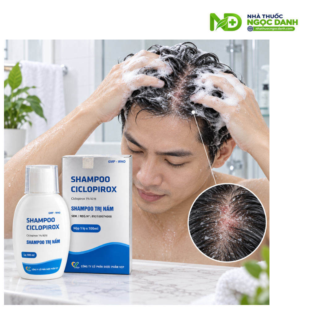 Shampoo Ciclopirox VCP 100ml – Dầu Gội Trị Nấm Da Đầu, Viêm Da Tiết Bã
