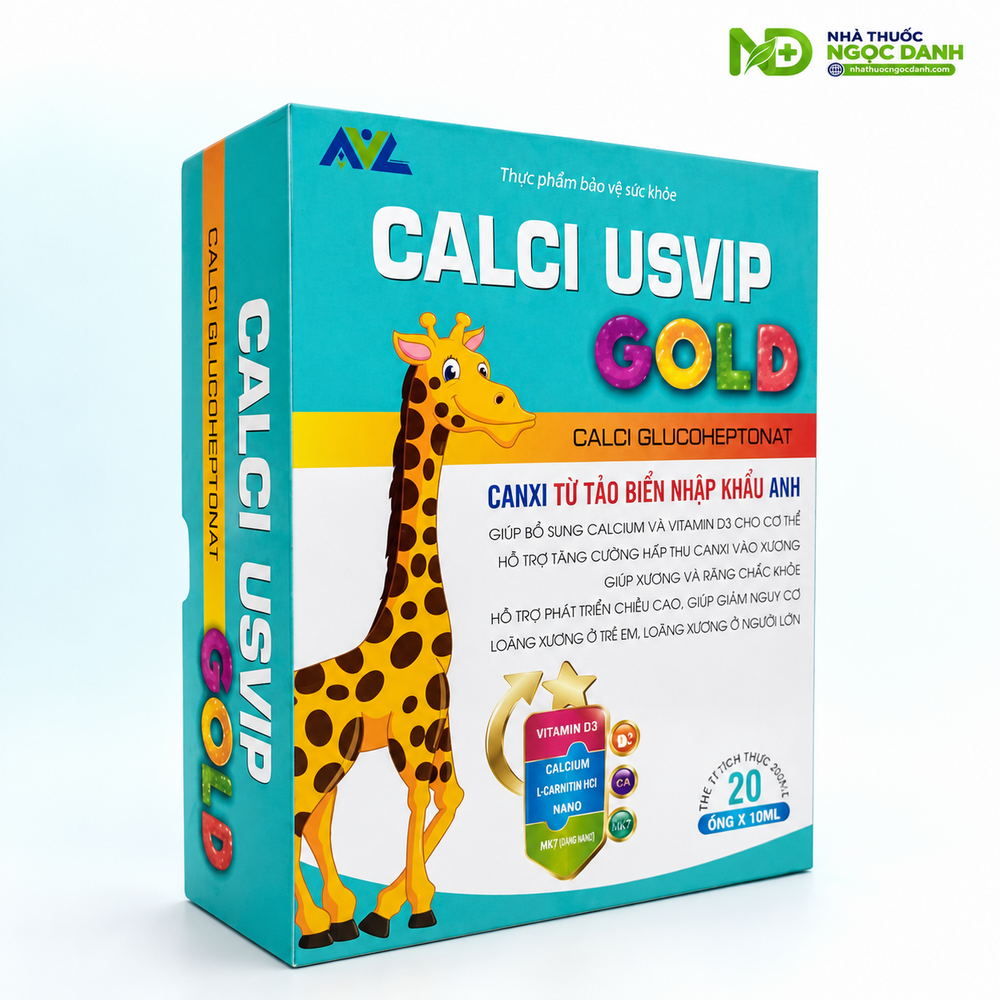 Calci USVIP Gold Hộp 20 Ống x 10ml – Bổ Sung Canxi, Vitamin D3, Hỗ Trợ Xương Răng Chắc Khỏe - Ảnh 3