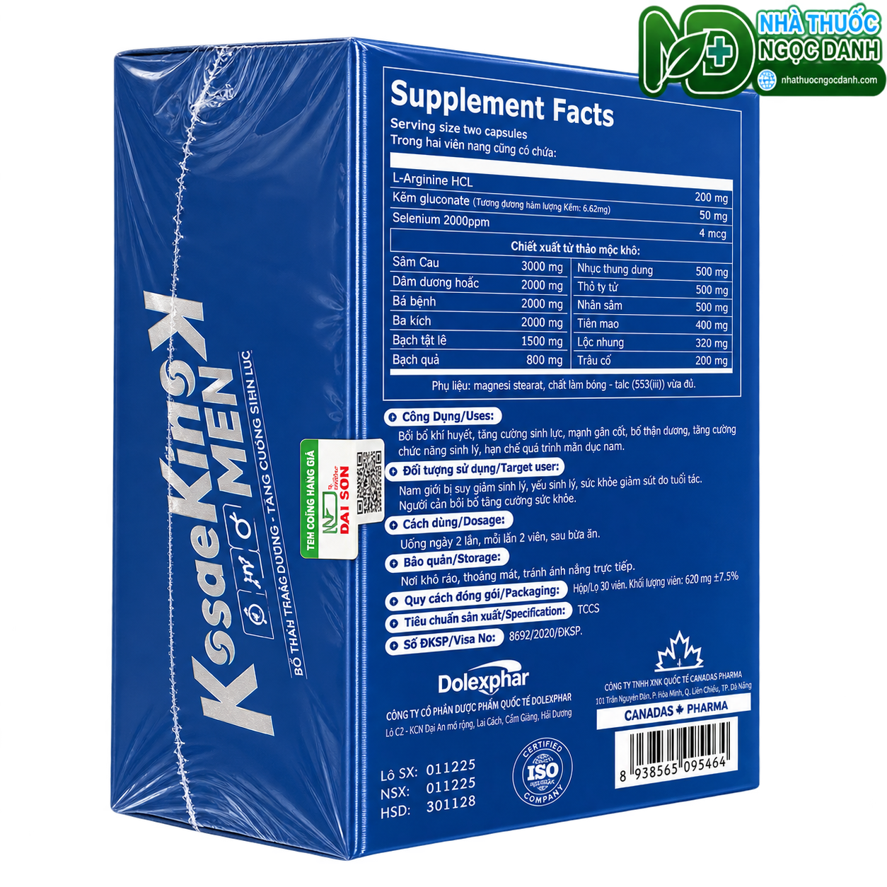 KosaeKing Men – Hỗ Trợ Tăng Cường Sinh Lực, Bổ Thận Dương, Hộp 30 Viên - Ảnh 3