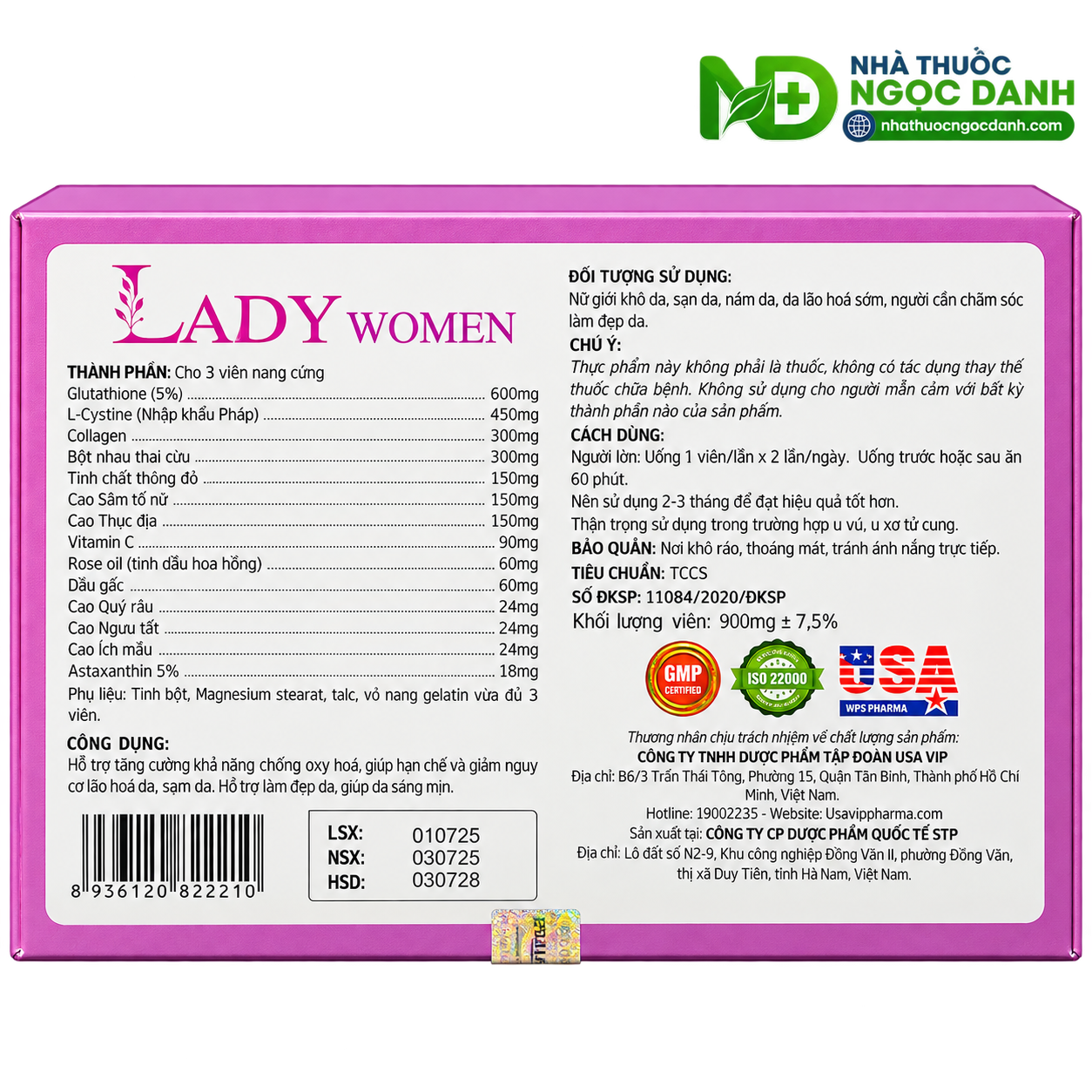 LADY WOMEN – Hỗ Trợ Chống Oxy Hóa, Hạn Chế Lão Hóa Và Làm Đẹp Da, Hộp 2 Lọ x 20 Viên - Ảnh 5