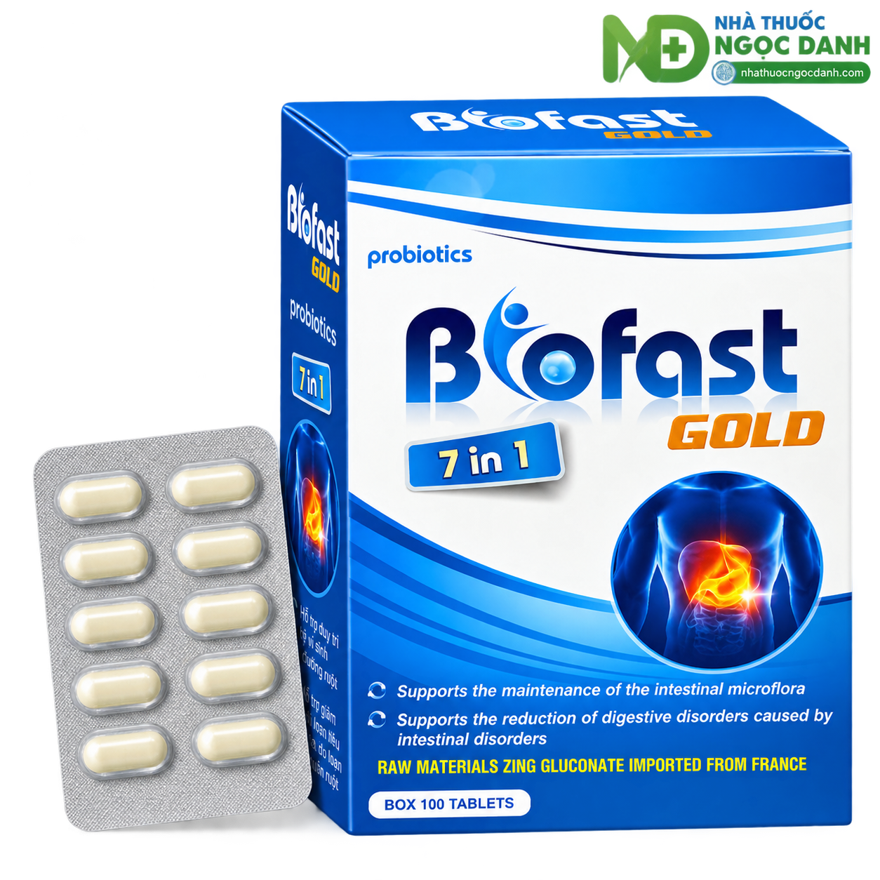 BIOFAST GOLD 7 IN 1 – Men Vi Sinh Hỗ Trợ Tiêu Hóa, Cân Bằng Hệ Vi Sinh Đường Ruột, Hộp 100 Viên