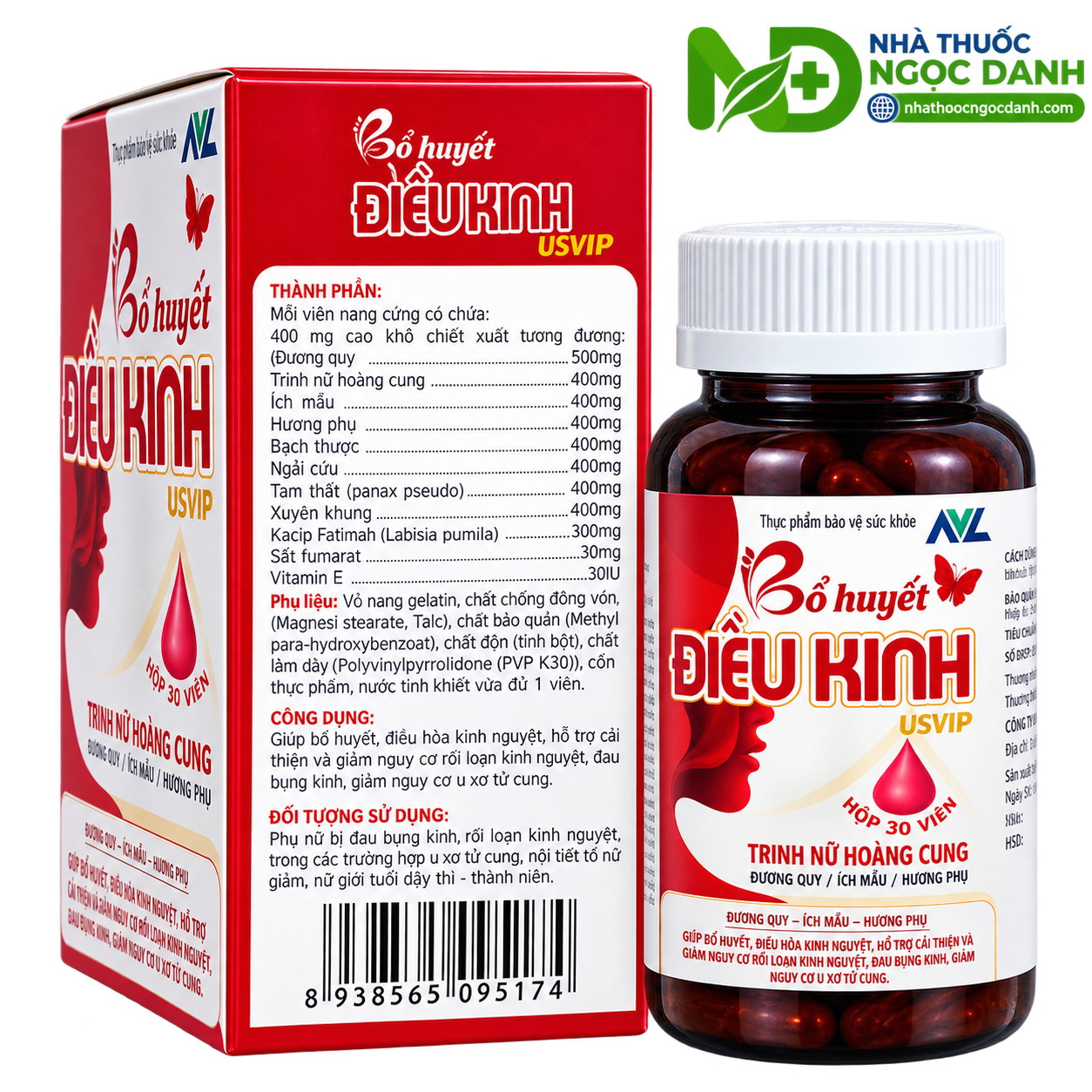 Bổ Huyết Điều Kinh USVIP – Hỗ Trợ Điều Hòa Kinh Nguyệt, Giảm Nguy Cơ Rối Loạn Kinh Nguyệt, Hộp 30 Viên - Ảnh 3
