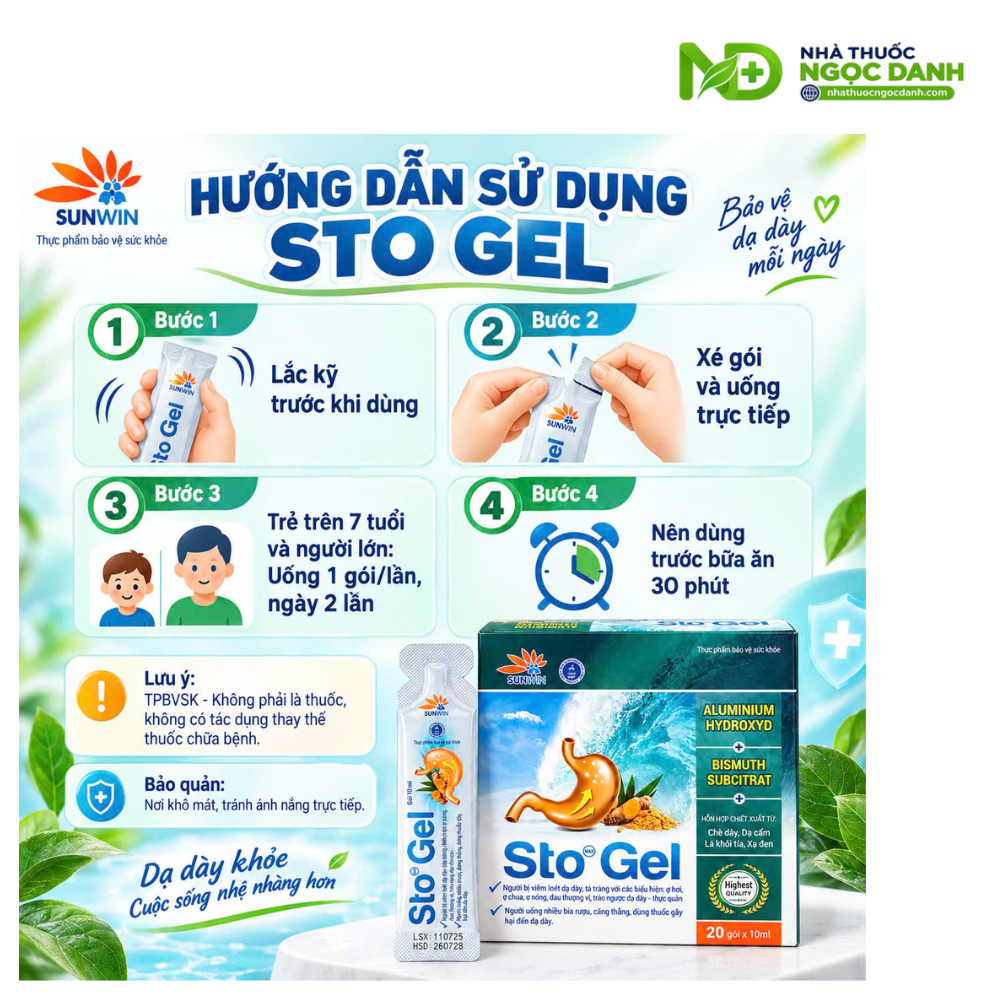 Sto Gel Sunwin – Hỗ Trợ Bảo Vệ Dạ Dày, Giảm Ợ Hơi, Ợ Chua, Hộp 20 Gói x 10ml - Ảnh 9