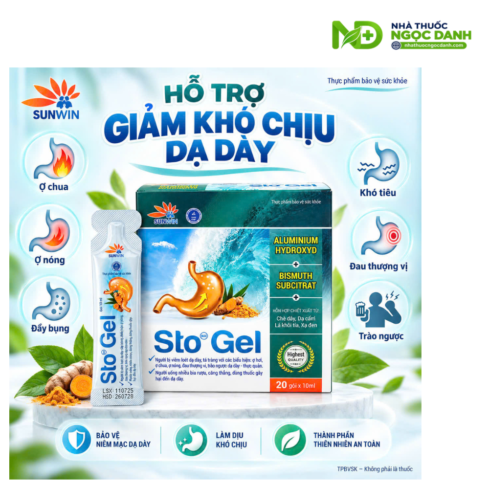 Sto Gel Sunwin – Hỗ Trợ Bảo Vệ Dạ Dày, Giảm Ợ Hơi, Ợ Chua, Hộp 20 Gói x 10ml - Ảnh 7