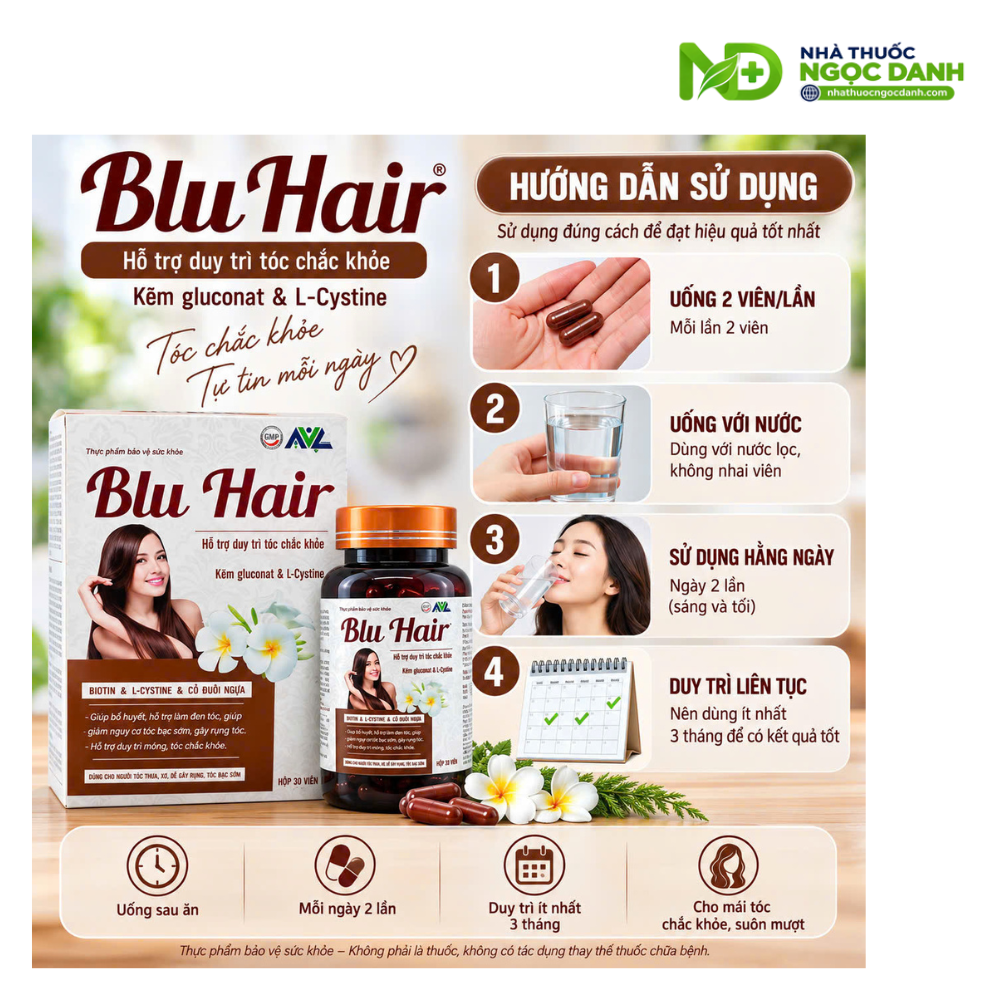 Blu Hair Hộp 30 Viên – Hỗ Trợ Tóc Chắc Khỏe, Giảm Nguy Cơ Tóc Bạc Sớm, Gãy Rụng - Ảnh 7