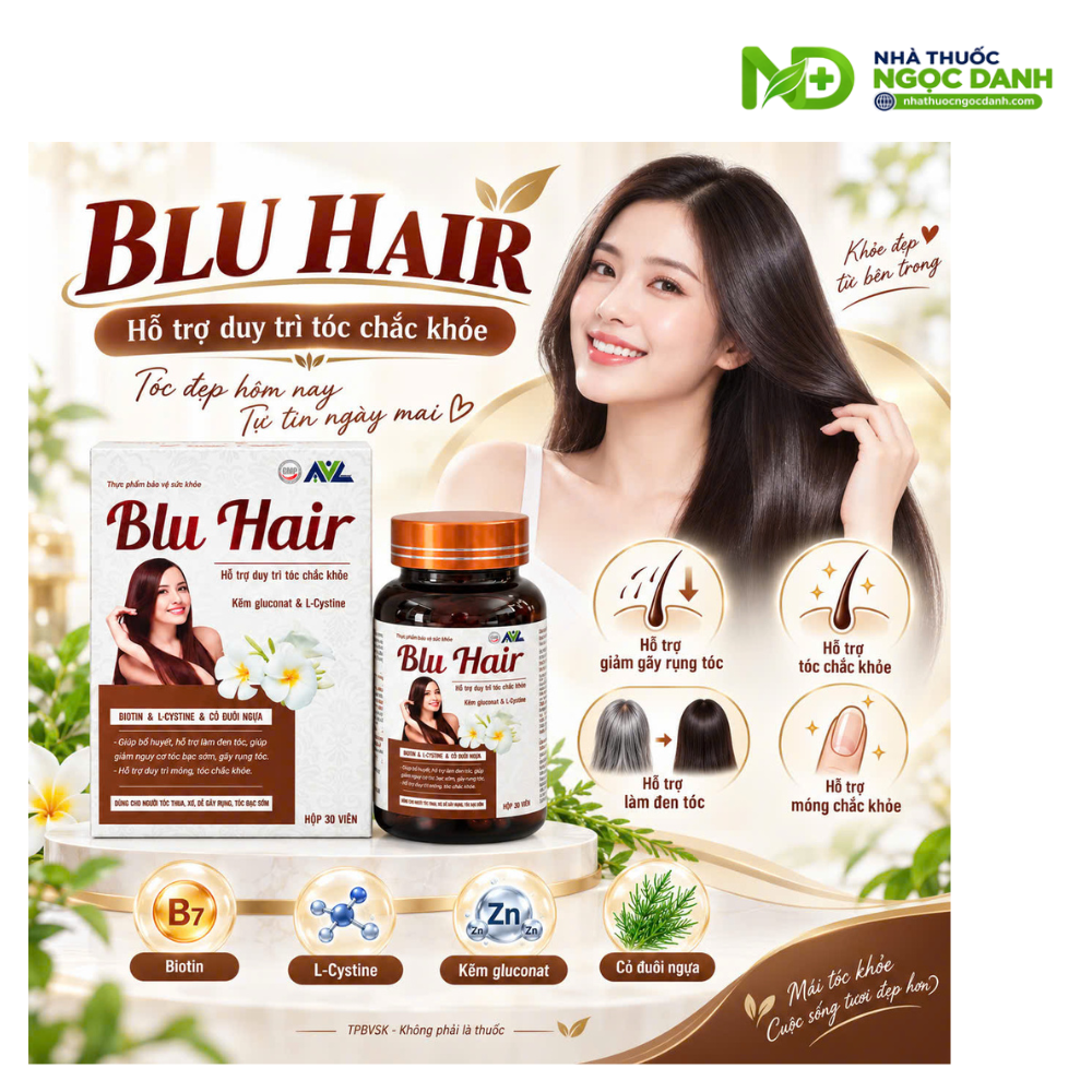 Blu Hair Hộp 30 Viên – Hỗ Trợ Tóc Chắc Khỏe, Giảm Nguy Cơ Tóc Bạc Sớm, Gãy Rụng - Ảnh 6