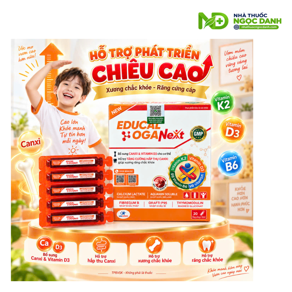 Educal Oganext 20 Ống x 10ml – Bổ Sung Canxi, Vitamin D3, Hỗ Trợ Xương Răng Chắc Khỏe - Ảnh 11