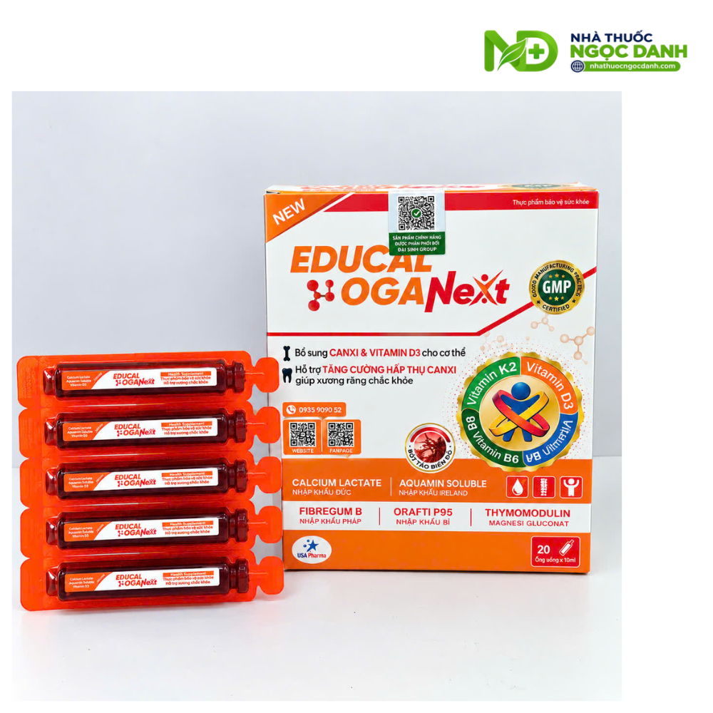 Educal Oganext 20 Ống x 10ml – Bổ Sung Canxi, Vitamin D3, Hỗ Trợ Xương Răng Chắc Khỏe