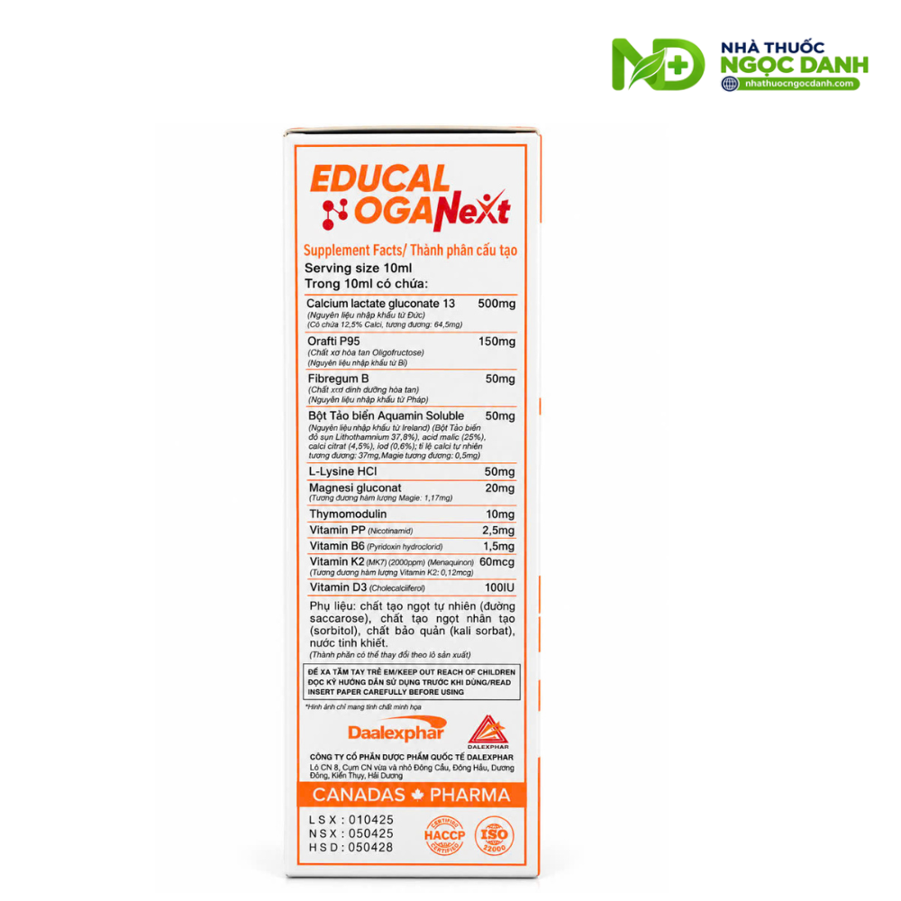Educal Oganext 20 Ống x 10ml – Bổ Sung Canxi, Vitamin D3, Hỗ Trợ Xương Răng Chắc Khỏe - Ảnh 7