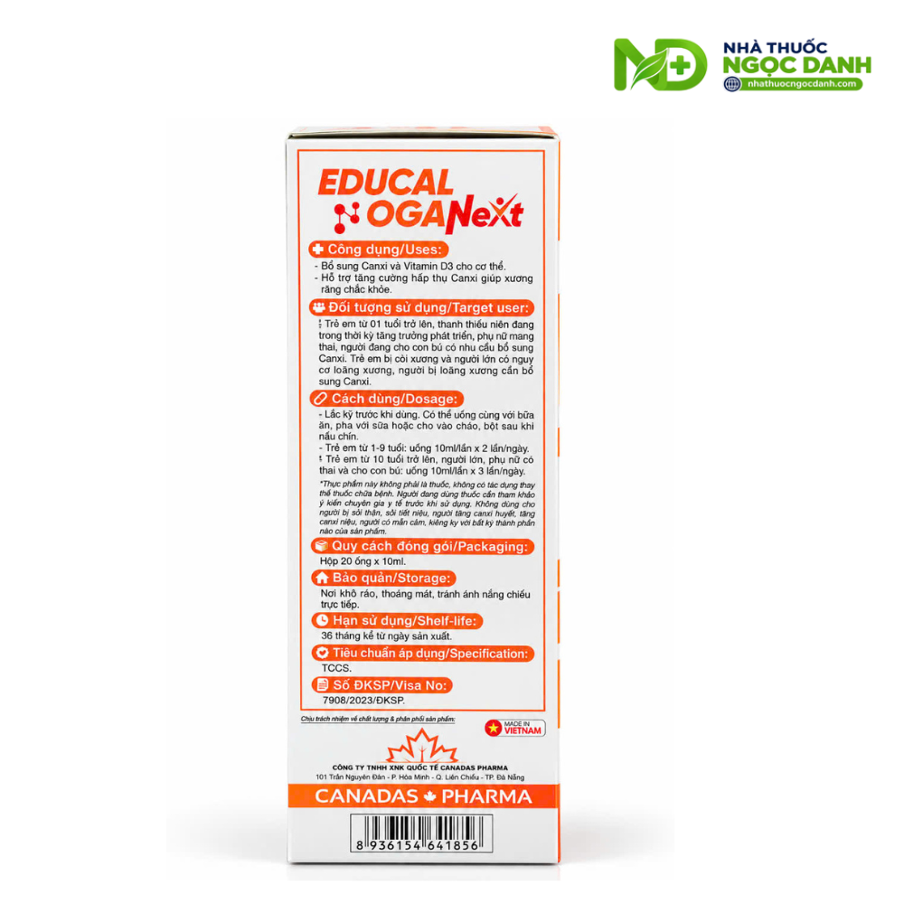 Educal Oganext 20 Ống x 10ml – Bổ Sung Canxi, Vitamin D3, Hỗ Trợ Xương Răng Chắc Khỏe - Ảnh 6