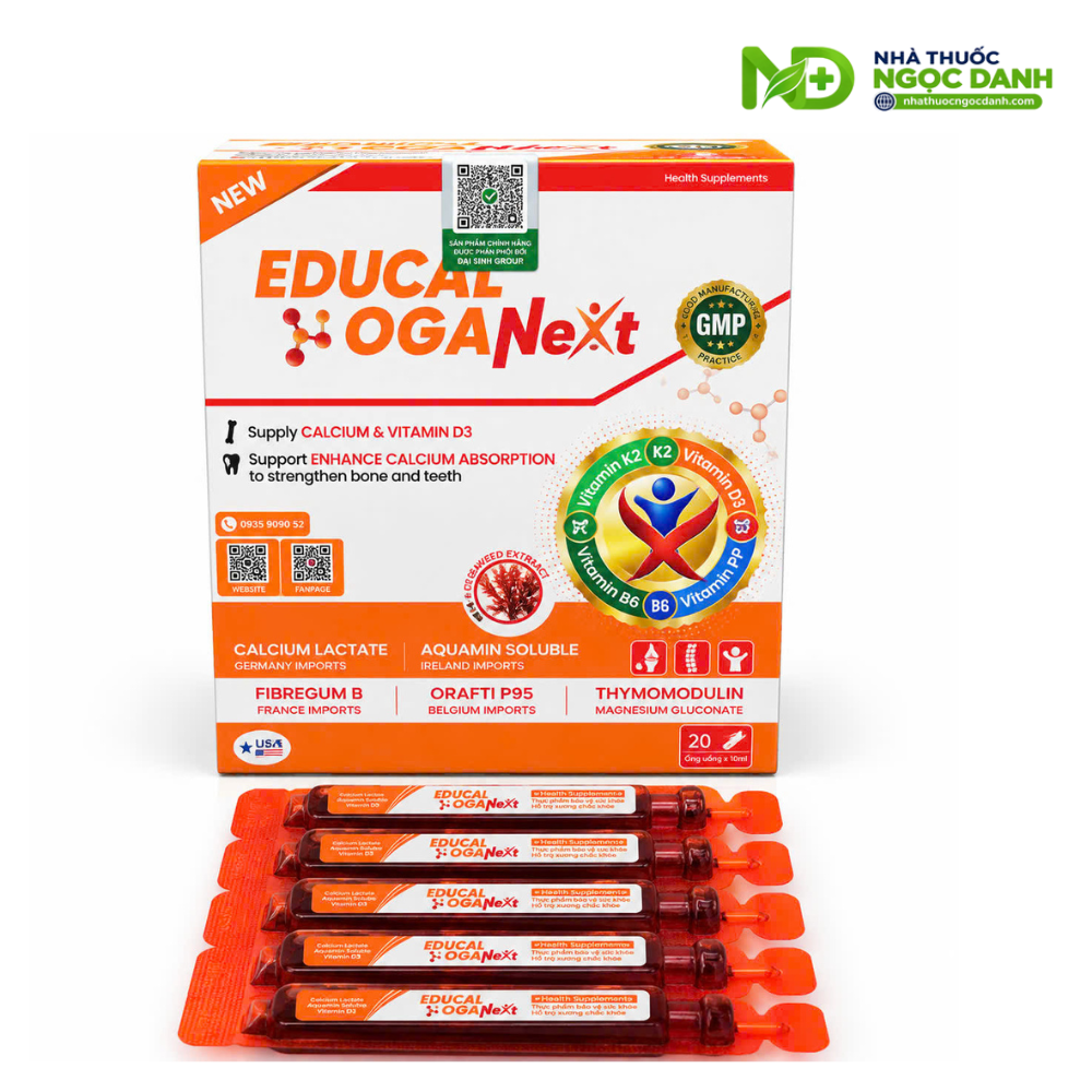 Educal Oganext 20 Ống x 10ml – Bổ Sung Canxi, Vitamin D3, Hỗ Trợ Xương Răng Chắc Khỏe - Ảnh 3