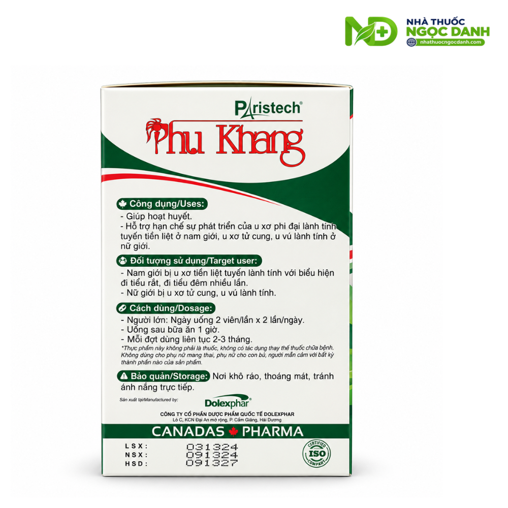 Phụ Khang Paristech Trinh Nữ Hoàng Cung Hộp 60 Viên – Hỗ Trợ Hoạt Huyết, Hỗ Trợ U Xơ Lành Tính - Ảnh 5