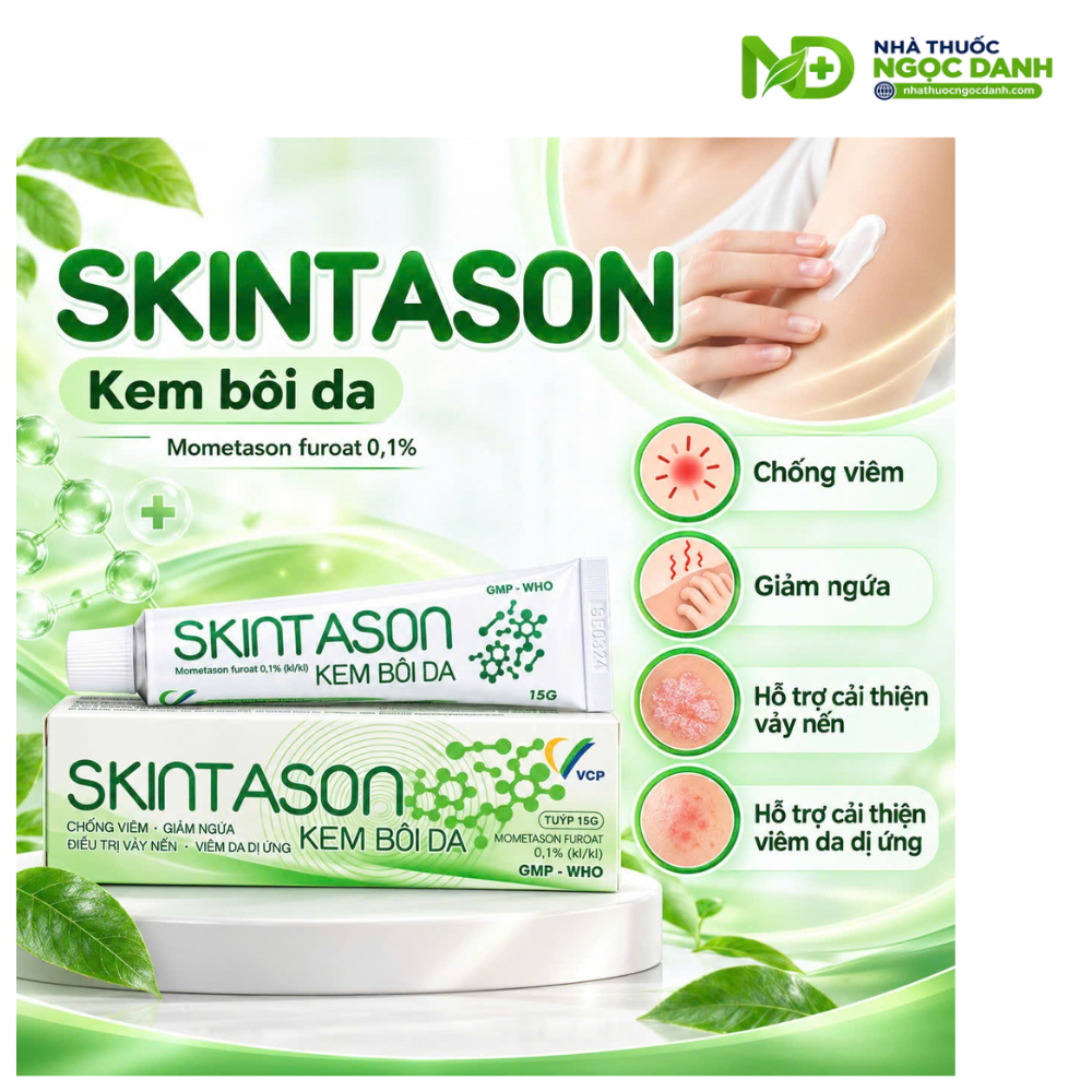Skintason Kem Bôi Da 15g – Mometason Furoat 0,1% hỗ trợ chống viêm, giảm ngứa trong vảy nến và viêm da dị ứng