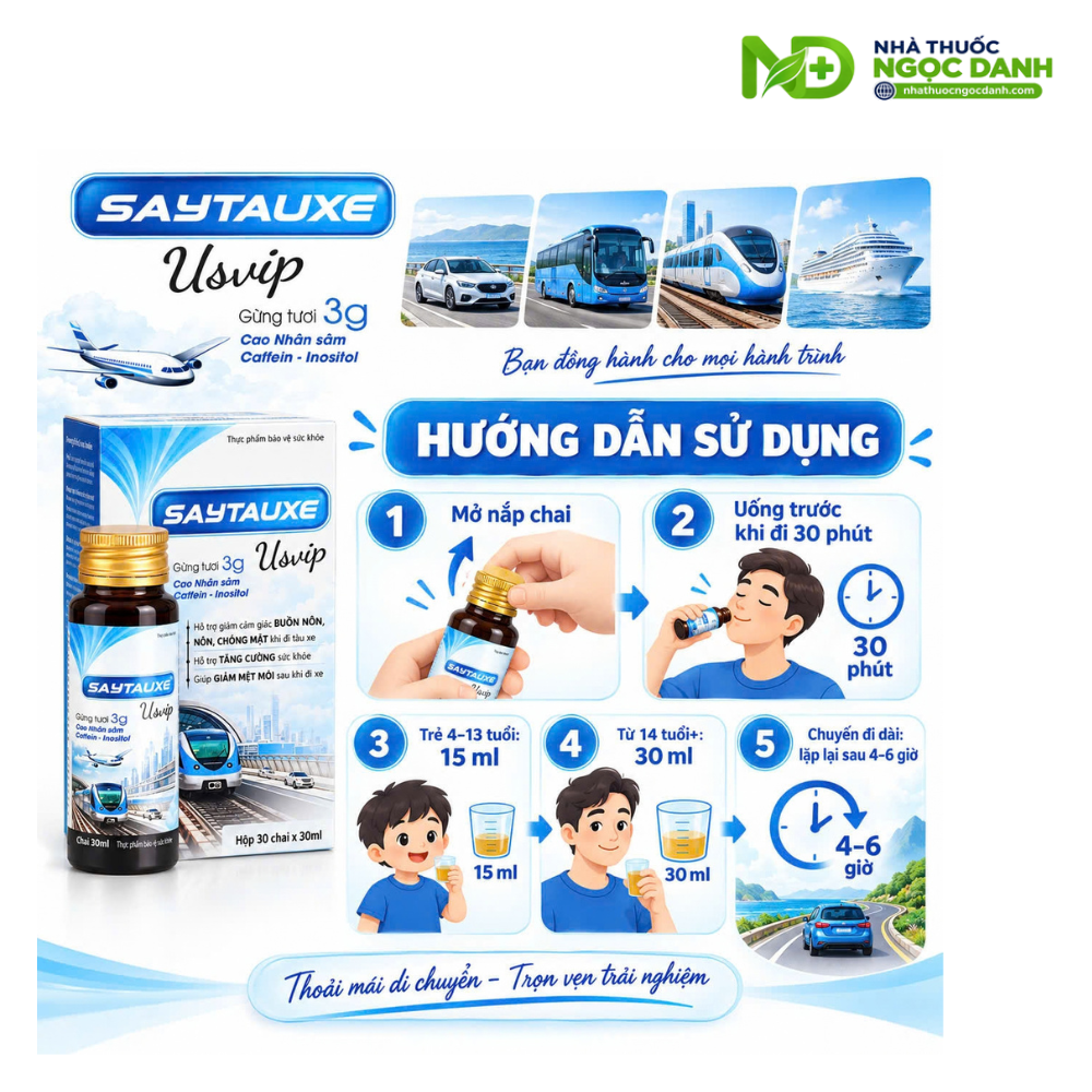 Saytauxe Usvip 30ml – Hỗ trợ giảm buồn nôn, chóng mặt khi đi tàu xe (Bán lẻ 1 lọ) - Ảnh 2