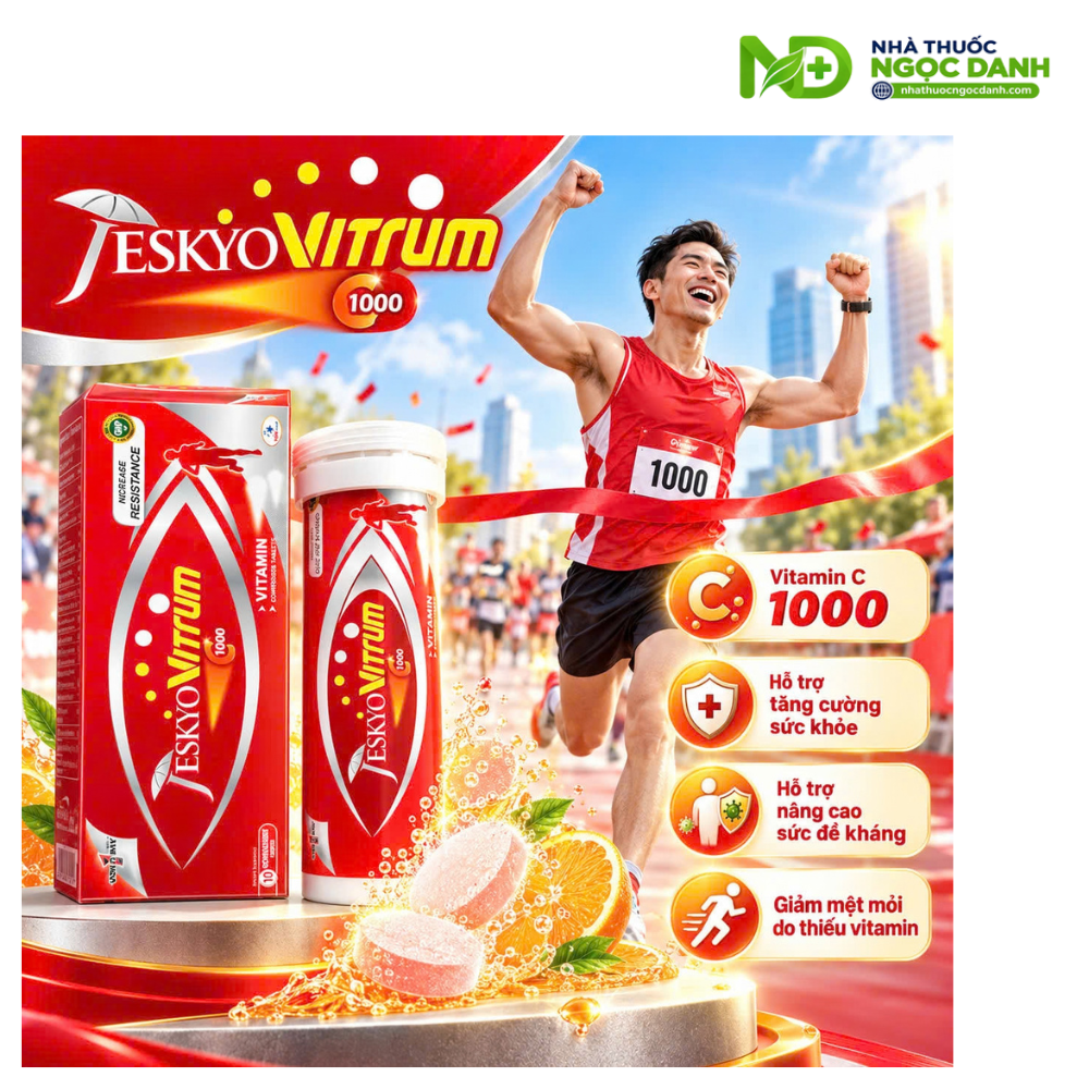 JESKYO VITRUM 1000 Hộp 10 Viên Sủi – Bổ sung Vitamin C 1000mg, hỗ trợ tăng sức đề kháng