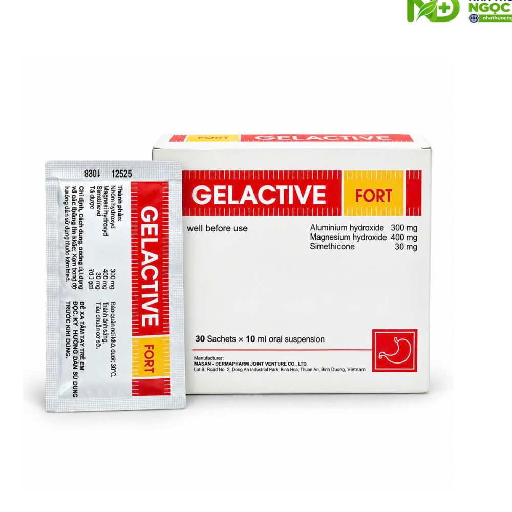 Gelactive Fort – Hỗn dịch uống chứa Nhôm hydroxyd 300mg, Magnesi hydroxyd 400mg và Simethicone 30mg – Hộp 30 gói x 10ml - Ảnh 7