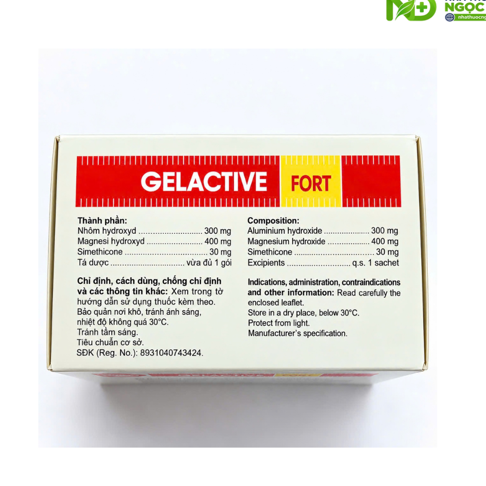 Gelactive Fort – Hỗn dịch uống chứa Nhôm hydroxyd 300mg, Magnesi hydroxyd 400mg và Simethicone 30mg – Hộp 30 gói x 10ml - Ảnh 3