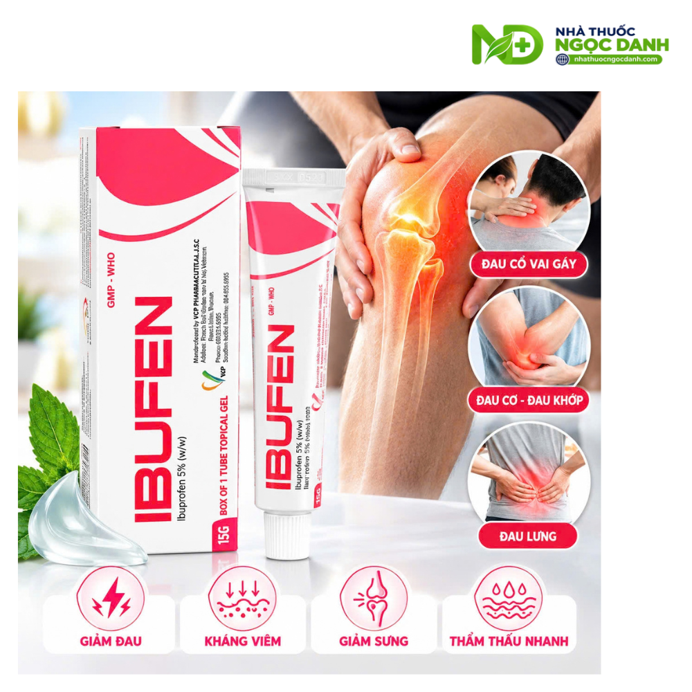 IBUFEN Ibuprofen 5% Tuýp 15g – Gel bôi ngoài da chứa Ibuprofen 5%