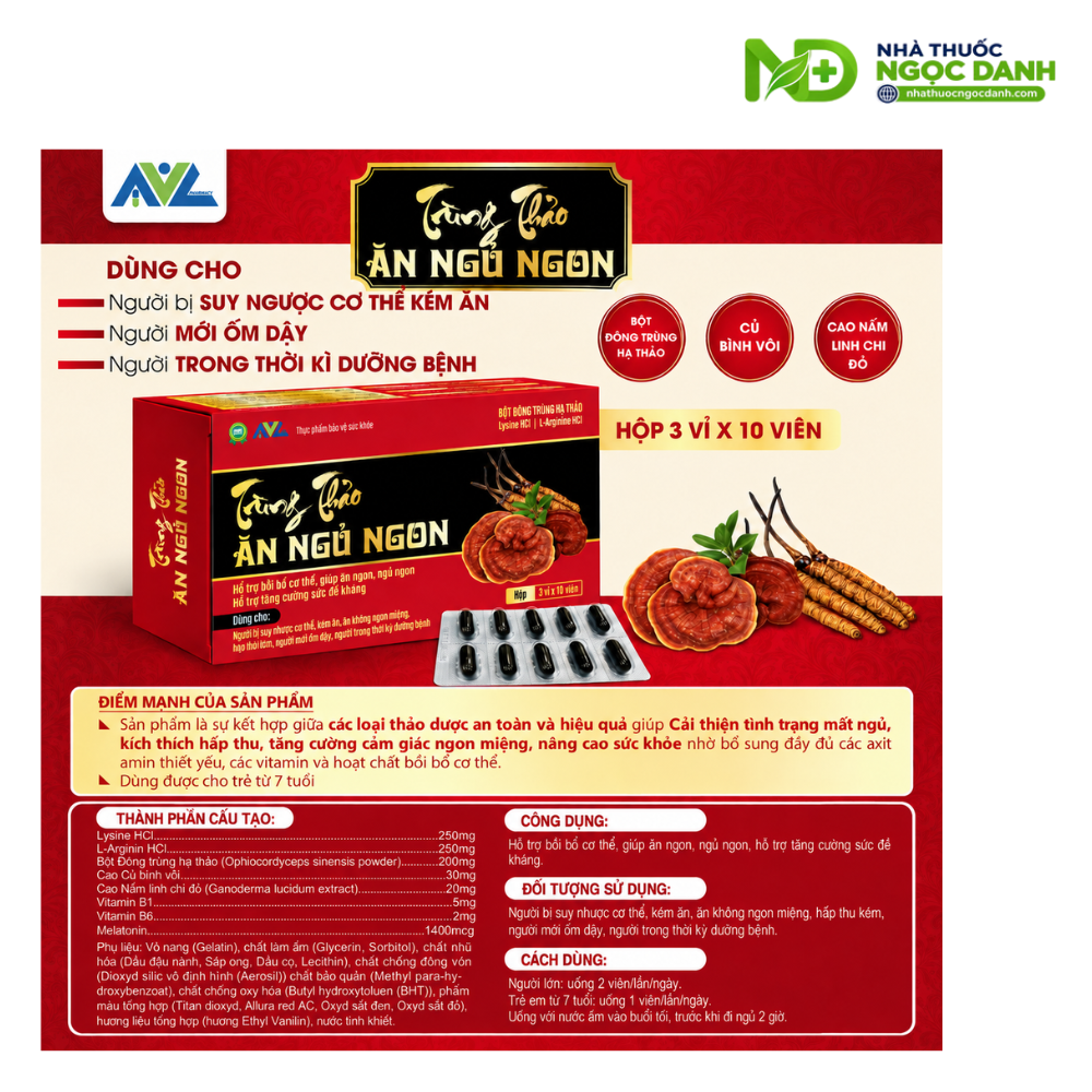 Trùng Thảo Ăn Ngủ Ngon Hộp 30 Viên – Hỗ trợ ăn ngon, ngủ ngon, bồi bổ cơ thể - Ảnh 2