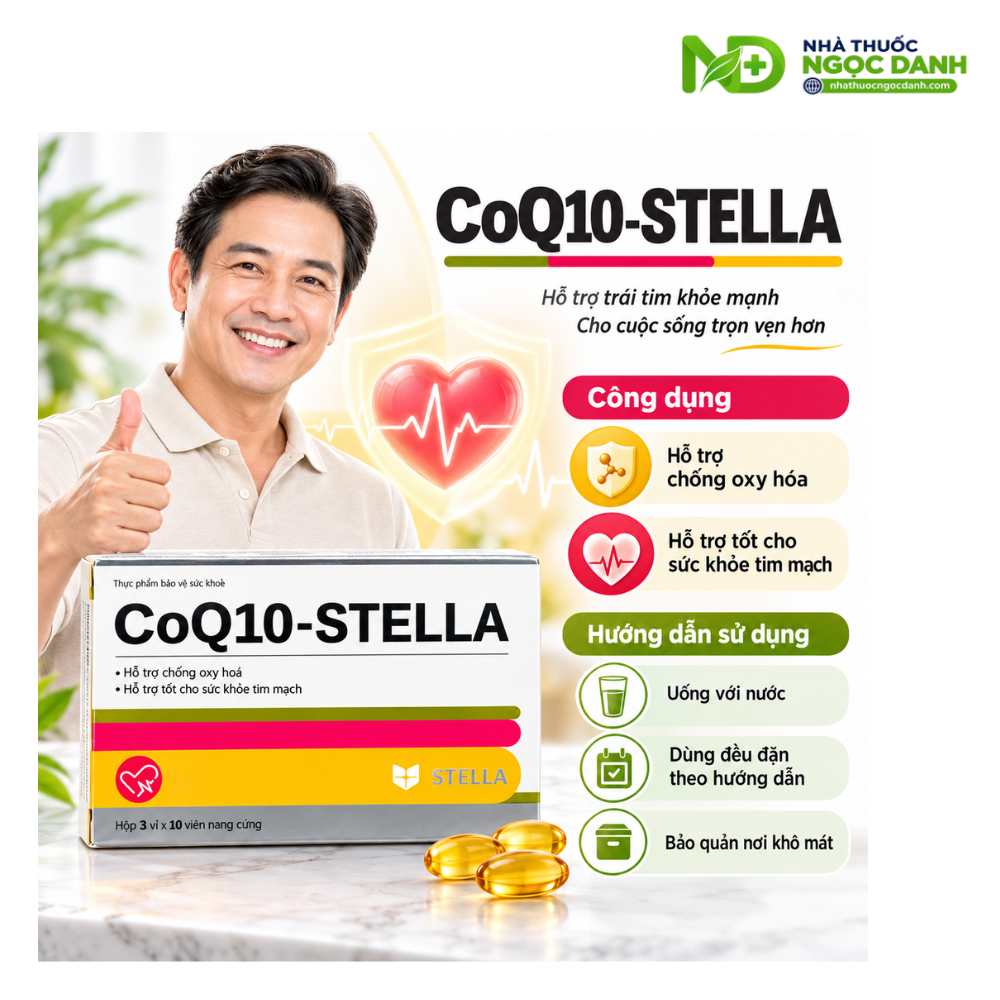CoQ10-STELLA Hộp 30 Viên – Coenzyme Q10 200mg hỗ trợ chống oxy hóa và sức khỏe tim mạch