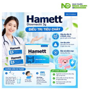 Hamett 3g DHG Pharma Hộp 24 Gói – Diosmectit điều trị tiêu chảy