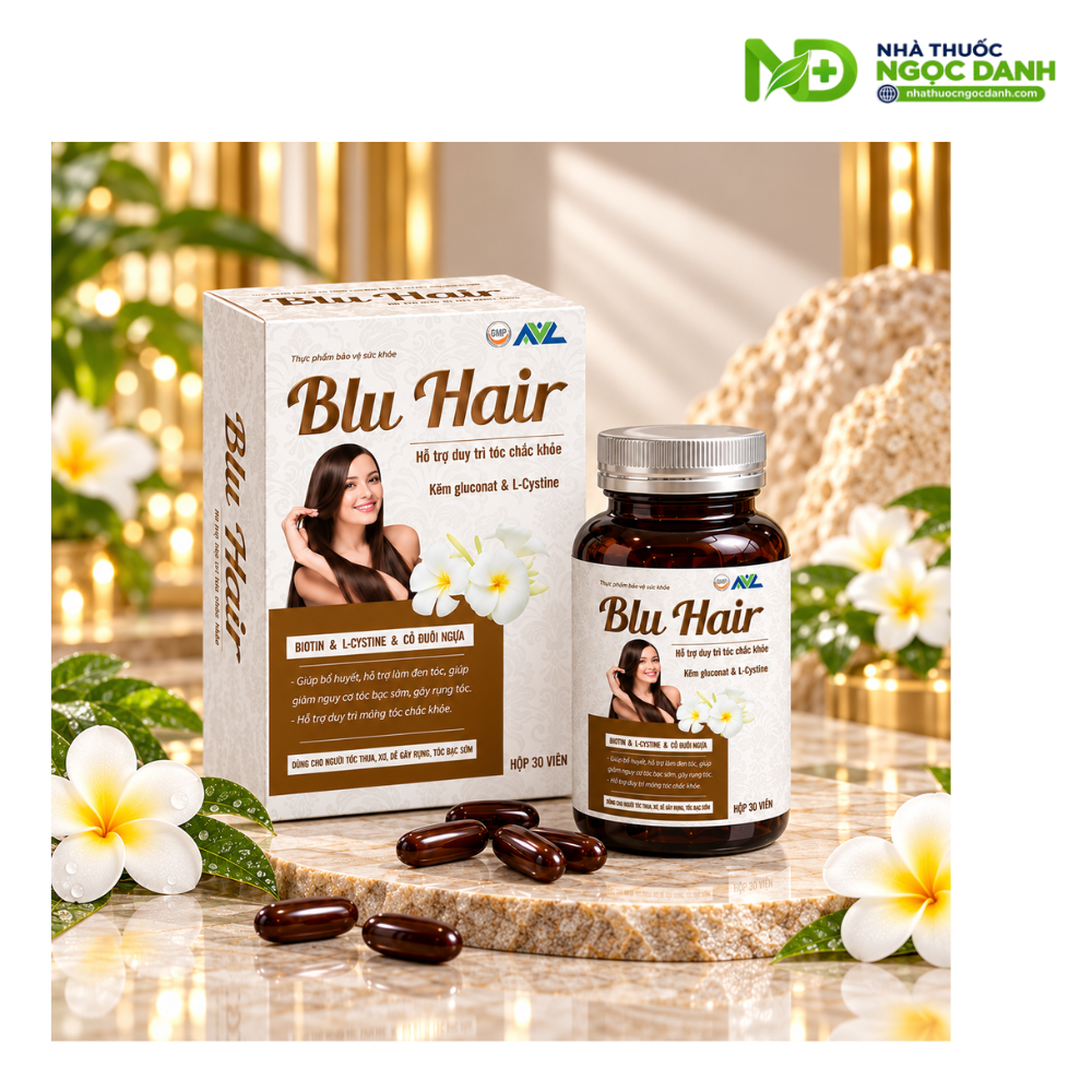Blu Hair Hộp 30 Viên – Hỗ Trợ Tóc Chắc Khỏe, Giảm Nguy Cơ Tóc Bạc Sớm, Gãy Rụng
