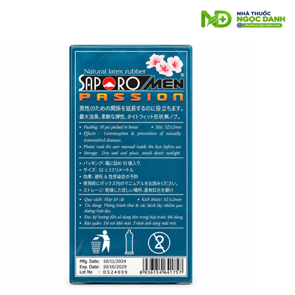 Bao Cao Su SAPORO MEN PASSION Hộp 10 Cái – Gai Nổi, Siêu Mỏng, Size 52 ± 2mm - Ảnh 4
