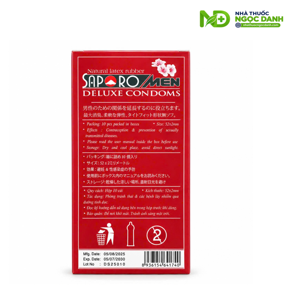 Bao Cao Su Saporomen Deluxe Condoms Hộp 10 Cái – Siêu Mỏng, Size 52 ± 2 mm - Ảnh 2