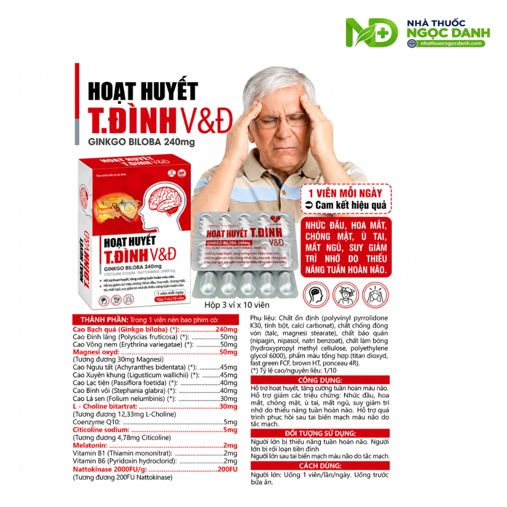 Hoạt Huyết T.Đình V&Đ Hộp 30 Viên – Hỗ Trợ Hoạt Huyết, Tăng Cường Tuần Hoàn Máu Não - Ảnh 5