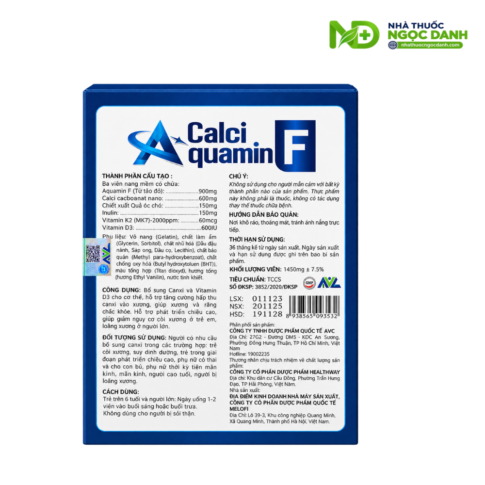 CALCI AQUAMIN F – BỔ SUNG CANXI, VITAMIN D3 & K2, HỖ TRỢ XƯƠNG RĂNG CHẮC KHỎE - Ảnh 5