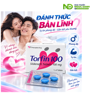 Torfin 100 Sildenafil 100mg – Thuốc điều trị rối loạn cương dương ở nam giới, hộp 1 vỉ x 4 viên