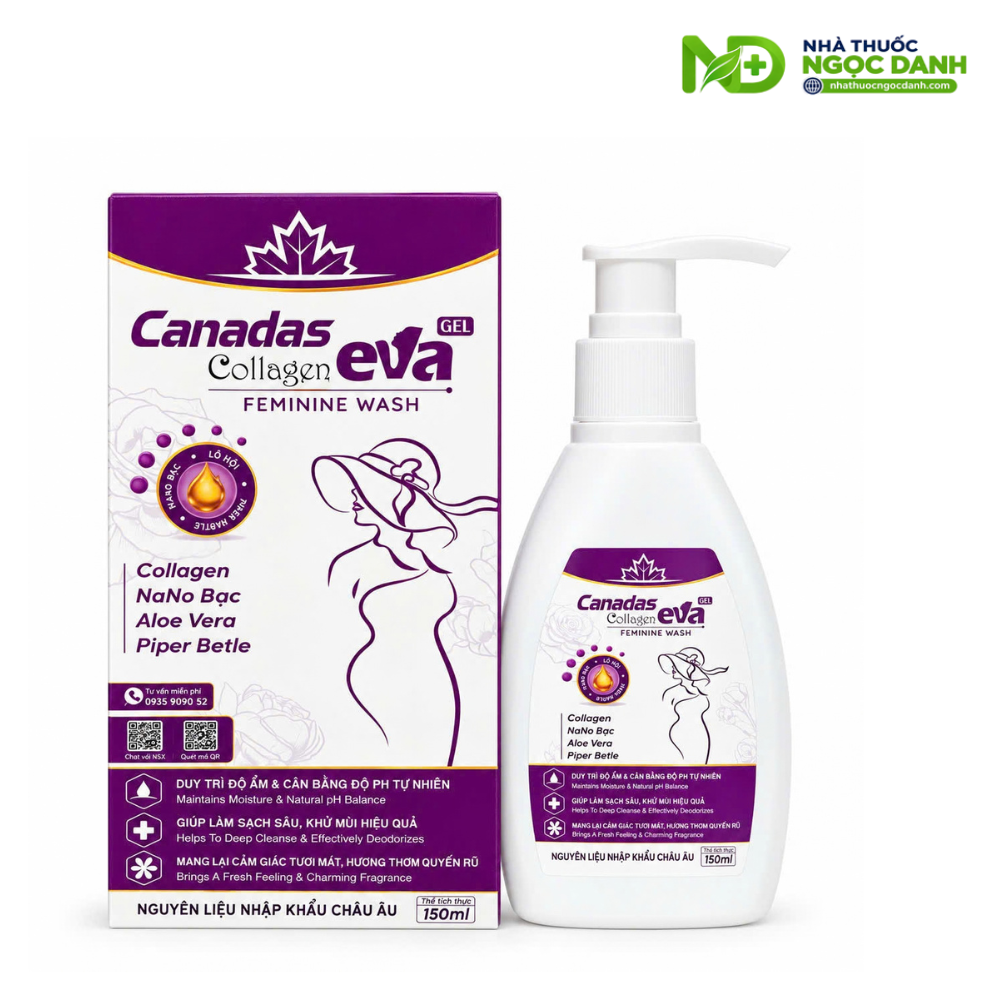 Dung Dịch Vệ Sinh Phụ Nữ Canadas Collagen Eva Gel 150ml – Làm Sạch, Khử Mùi, Duy Trì Độ Ẩm & pH - Ảnh 8