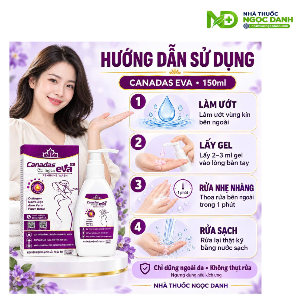 Dung Dịch Vệ Sinh Phụ Nữ Canadas Collagen Eva Gel 150ml – Làm Sạch, Khử Mùi, Duy Trì Độ Ẩm & pH - Ảnh 7