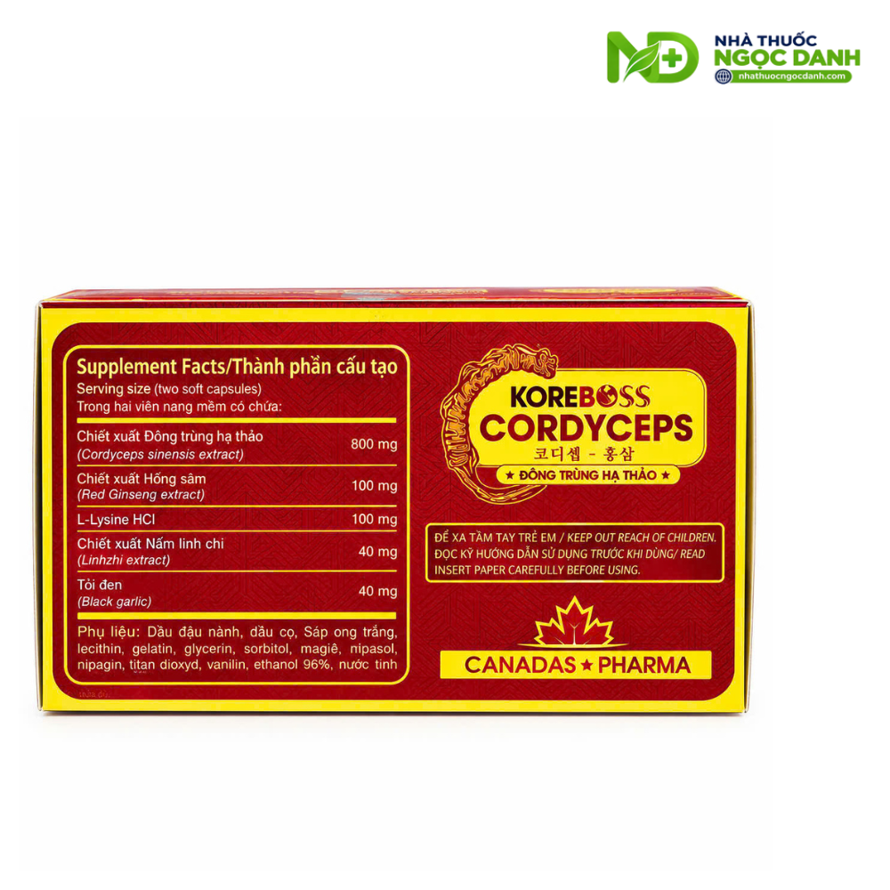 Đông Trùng Hạ Thảo Koreboss Cordyceps Canadas Pharma Hộp 60 Viên Nang Mềm – Hỗ Trợ Bồi Bổ Cơ Thể, Tăng Sức Đề Kháng - Ảnh 6
