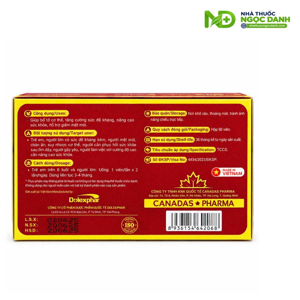 Đông Trùng Hạ Thảo Koreboss Cordyceps Canadas Pharma Hộp 60 Viên Nang Mềm – Hỗ Trợ Bồi Bổ Cơ Thể, Tăng Sức Đề Kháng - Ảnh 5